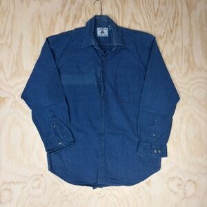 American Blue Mens Large Blue Pinstripe Denim Long Sleeve Button Up Shirt Cotton